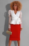Women's patchwork ruffle sexy V-neck solid color top