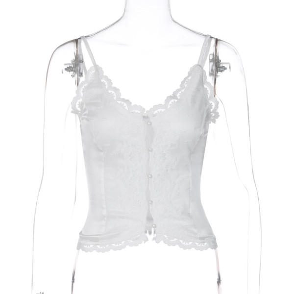 Lace lace sexy V-neck cardigan with buckle and strap small tank top
