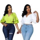 High end short sleeved loose fitting short shirt with a sense of design