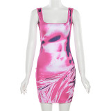 Fashionable and Personalized 3D Human Body Print Open Back Sexy Spicy Girl Slim Fit Wrap Hip Dress