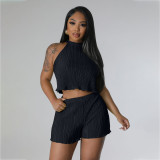 100 pleated fabric sleeveless vest shorts two-piece set