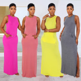 Thickened cotton sleeveless mouse pocket long dress