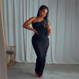 Fashionable and Personalized Oblique Shoulder Sexy Open Back Slim Fit Dress