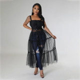 Hanger adjustable buckle single breasted cardigan mesh patchwork dress