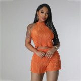 100 pleated fabric sleeveless vest shorts two-piece set