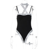 Color blocking sexy backless suspender One-piece swimsuit