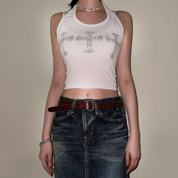 Personalized hot diamond U-neck hanging neck open back sleeveless slim fitting vest