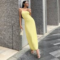 Temperament Solid Color Lace up Long Dress Sexy Spicy Girl Show White Open Back Strap Dress