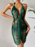 Hanging Neck Open Back Sexy Fabric Line Dress