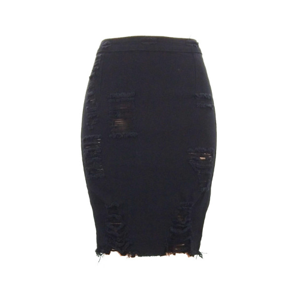 Perforated Denim skirt women's bag hip skirt solid jeans