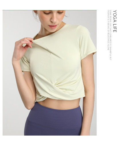 Yoga cover up, quick drying and breathable yoga suit, sports running short sleeved T-shirt, sexy and fashionable elastic fitness suit