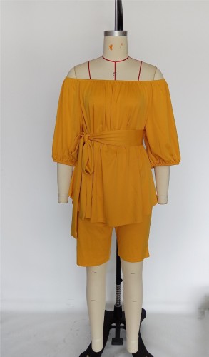 Fat Po Large One Shoulder Casual Strap Two Piece Set