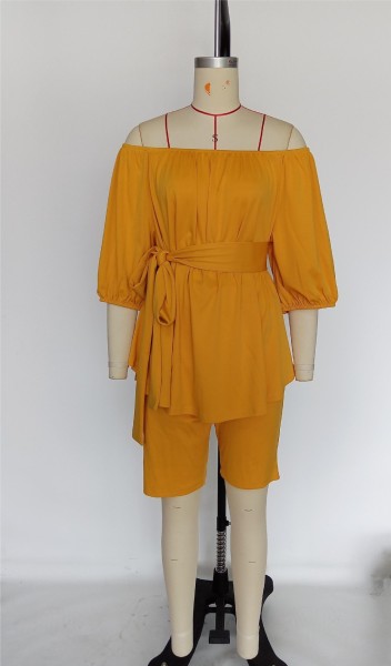 Fat Po Large One Shoulder Casual Strap Two Piece Set