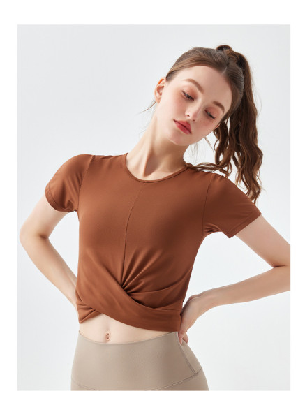 Yoga cover up, quick drying and breathable yoga suit, sports running short sleeved T-shirt, sexy and fashionable elastic fitness suit