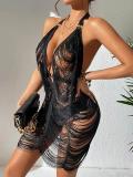 Hanging Neck Open Back Sexy Fabric Line Dress