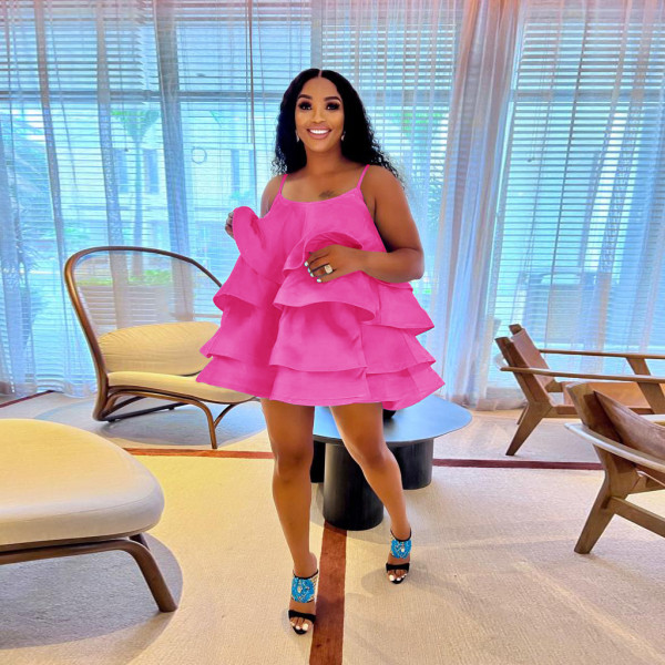 Layering Slip dress ruffle short cake skirt sexy dress