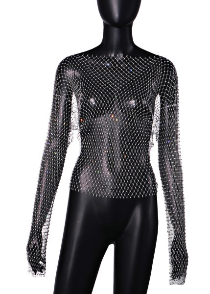 Mesh flash diamond women's T-shirt top