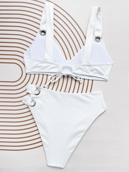 Solid color split small pit stripe swimsuit