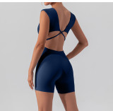 Nude feeling tight fast drying short sleeve yoga suit for women training dance integrated fitness yoga Boilersuit