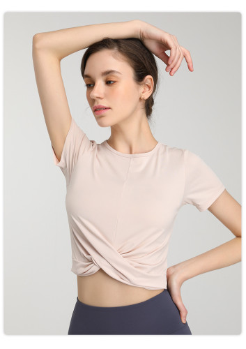 Yoga cover up, quick drying and breathable yoga suit, sports running short sleeved T-shirt, sexy and fashionable elastic fitness suit