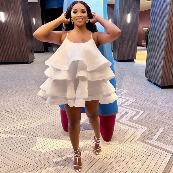 Layering Slip dress ruffle short cake skirt sexy dress