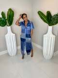 Women's contrasting color plaid split button loose shirt with lapel and large swing dress