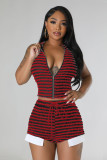 Fashionable color striped zipper two-piece set