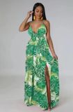 Fashionable women's printed drawstring long dress