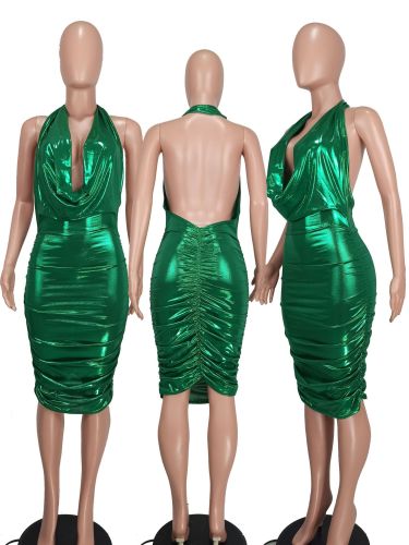 Sexy Low Neck Open Back Ironed Dress