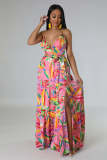 Fashionable women's printed drawstring long dress