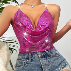 Sexy metal sequin backless neck strap
