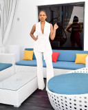 Women's suit suit, long pants, sleeveless vest jacket, solid color two-piece set