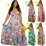 Fashionable women's printed drawstring long dress