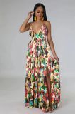 Fashionable women's printed drawstring long dress