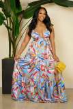 Fashionable women's printed drawstring long dress