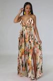 Fashionable women's printed drawstring long dress