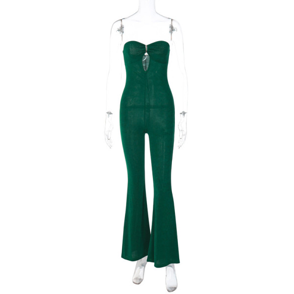Sexy Street Style Wrapped Chest Off Shoulder Slim One Piece Bell-bottoms Temperament Autumn Women's Wear