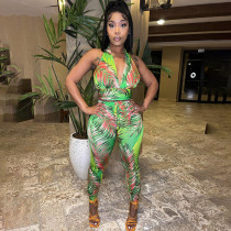 Women's fashion printed backless top Leggings casual suit Women's fashion printed backless top Leggings casual suit