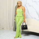 Solid color suspender with loose and smooth drapes, casual two-piece set