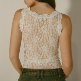 Versatile Tank Top Solid Color Splice Lace Slim Fit Open Umbilical Small Sling Strap