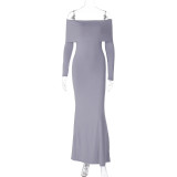 Elegant style one shoulder new patchwork patch long sleeved buttocks wrapped mid size solid color dress