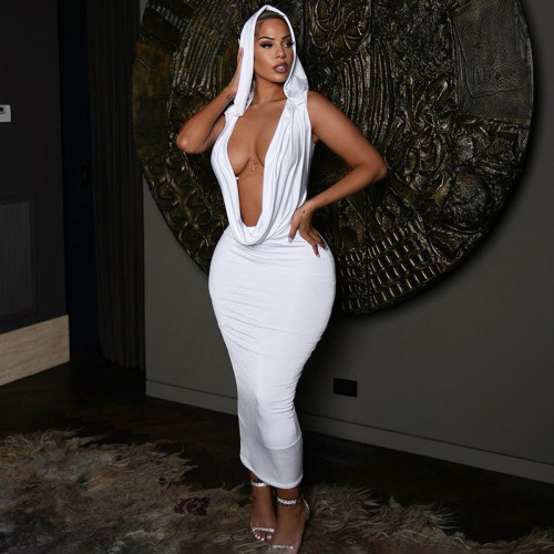 Fashionable and Sexy Swinging Neck Hooded Sleeveless Dress