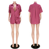 Fashion casual button pocket shirt strap pants set