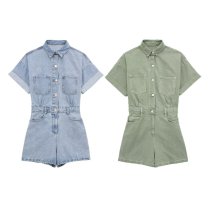 Commuter versatile women's denim short jumpsuit