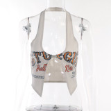 Hanging neck print revealing navel sexy Camisole for women