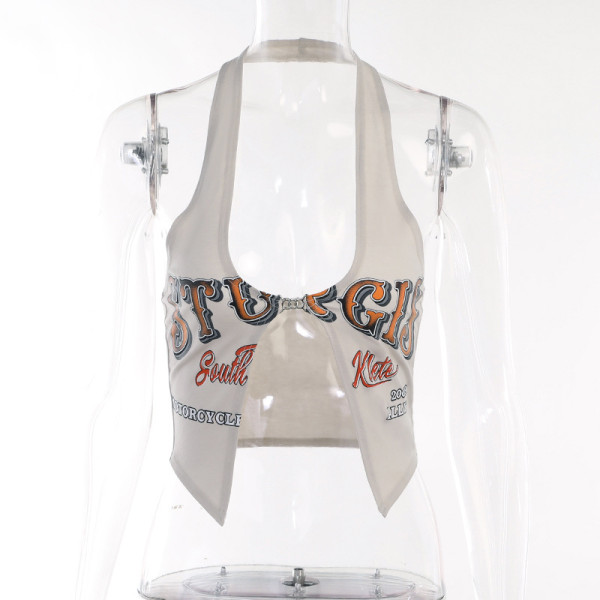 Hanging neck print revealing navel sexy Camisole for women