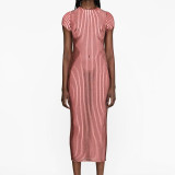 Fashion casual street style round neck short sleeved striped printed dress