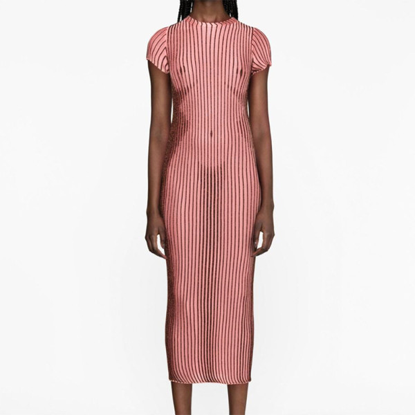 Fashion casual street style round neck short sleeved striped printed dress