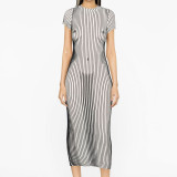 Fashion casual street style round neck short sleeved striped printed dress