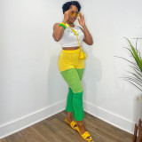 Fashionable and versatile color matching elastic tight split casual pants
